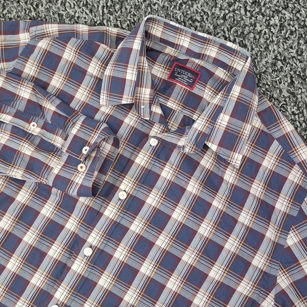 UNTUCKit Mens Large Long Sleeve Barossa Relaxed Fit Wrinkle Free Plaid Button‎